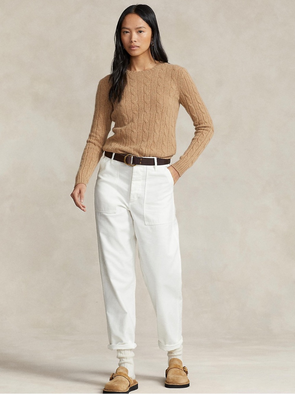 Ralph Lauren Cable-Knit Crewneck Sweater - Taupe Brown - Picture 3 of 9